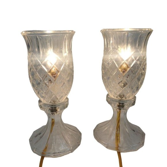 Lamps Gold Cord Clear Beveled Diamond Cut Glass Vintage Ting Shen Table Bedside - Picture 2 of 10